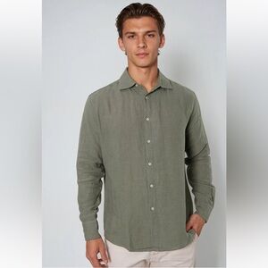 Remedy 100% Recycled  Army Green Slim Fit Long Sleeve Linen shirt